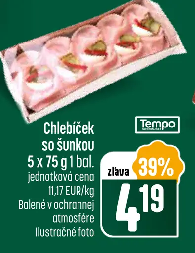 Chlebíček so šunkou balený v ochrannej atmosfére