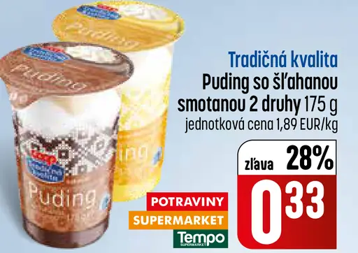 Tradičná kvalita puding so šľahanou smotanou 2 druhy