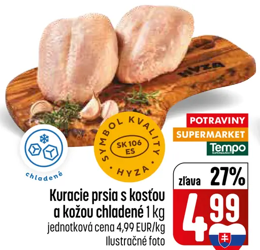 Kuracie prsia s kosťou a kožou chladené