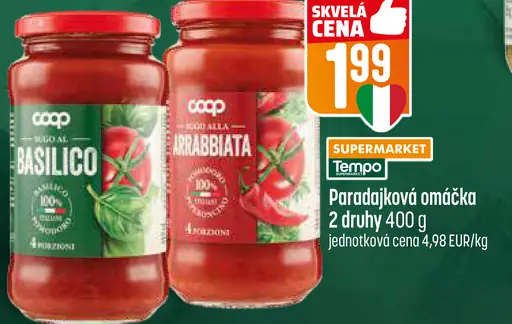 COOP Italia paradajková omáčka basilico, arrabbiata