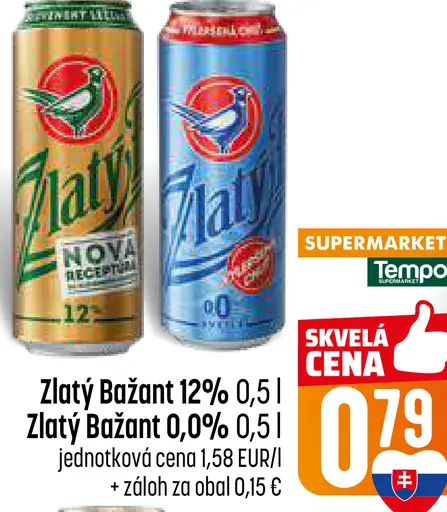 Zlatý Bažant 12% pivo svetlý ležiak plechovka