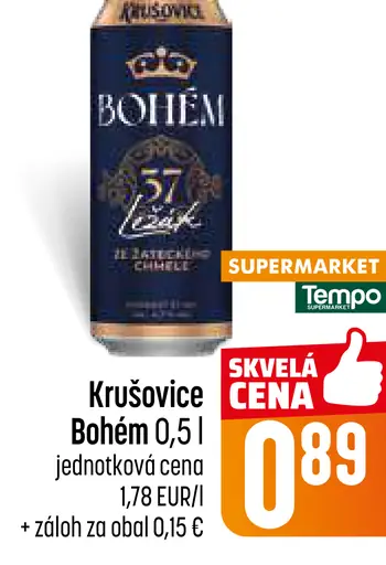 Krušovice Bohém pivo ležák plechovka