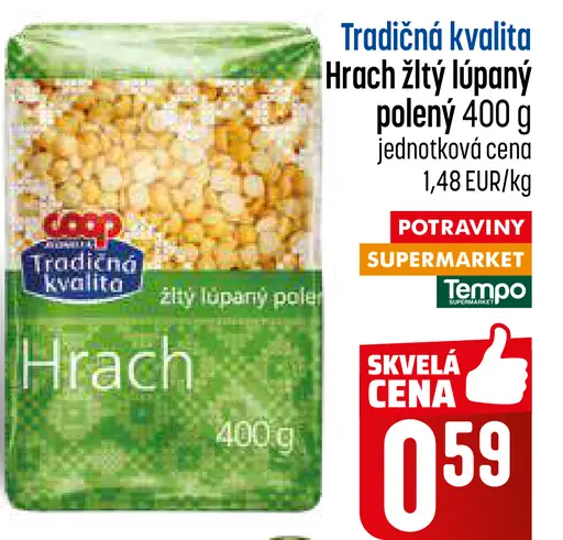 Tradičná kvalita hrach žltý lúpaný polený