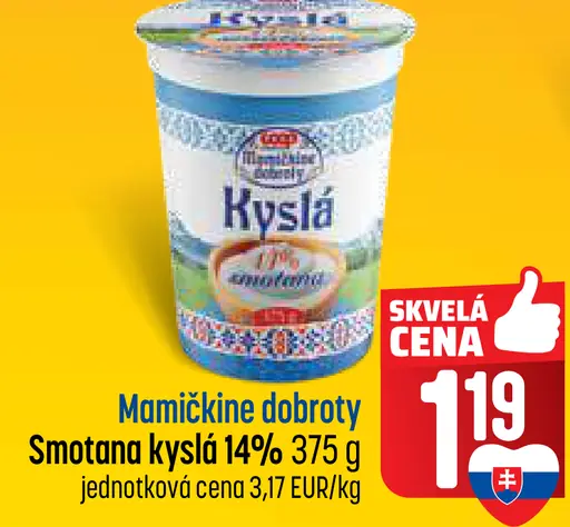 Mamičkine dobroty smotana kyslá jemná 14%