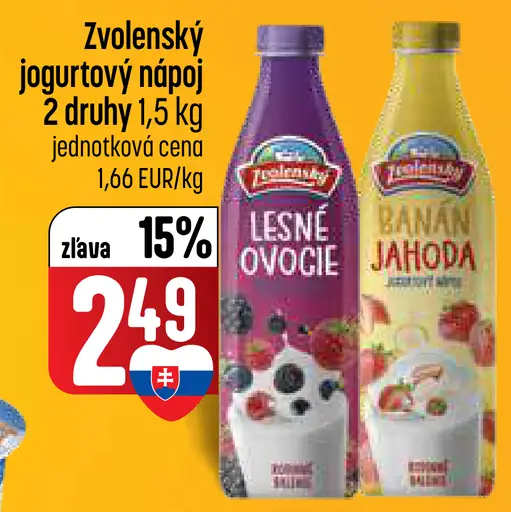 Zvolenský Jogurtový nápoj Lesné ovocie Banán Jahoda
