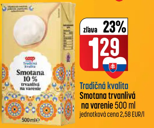 COOP Jednota Smotana trvanlivá na varenie tradičná kvalita