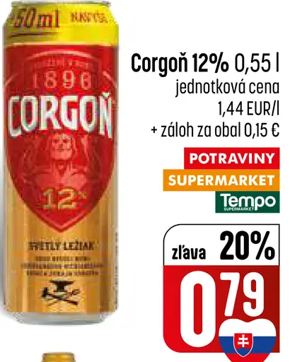Corgoň 12% pivo svetlý ležiak plechovka