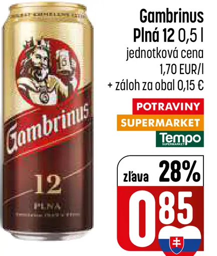 Gambrinus Plná 12 pivo ležiak svetlý plechovka