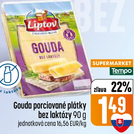 Liptov Gouda bez laktózy - porciované plátky