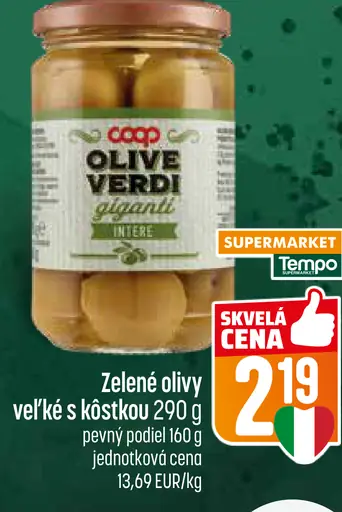 Coop Zelené olivy veľké s kôstkou