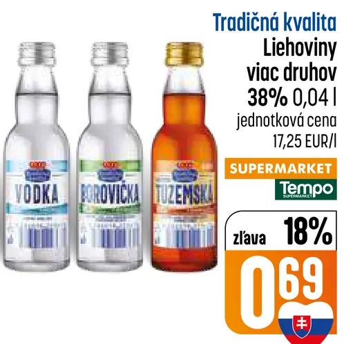 Tradičná kvalita liehoviny 38 % rôzne druhy