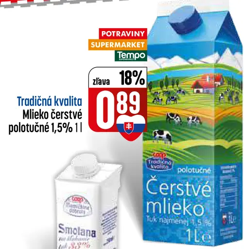 Tradičná kvalita Mlieko čerstvé polotučné 1,5%