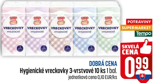 Coop dobrá cena hygienické vreckovky 3-vrstvové