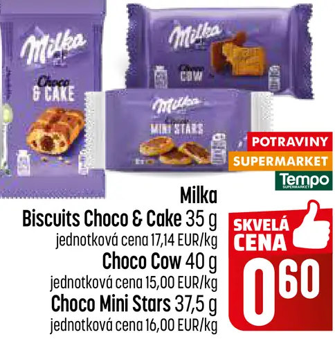 Milka Biscuits Choco & Cake, Choco Cow, Choco Mini Stars sušienky 3 druhy