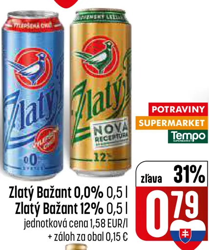 Zlatý Bažant 12% pivo svetlý ležiak plechovka