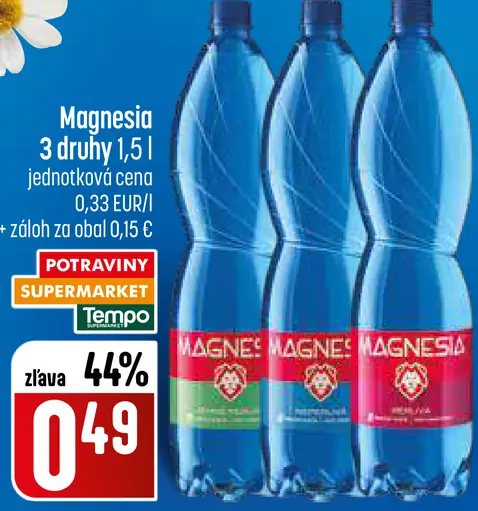 Magnesia Prírodná minerálna voda neperlivá