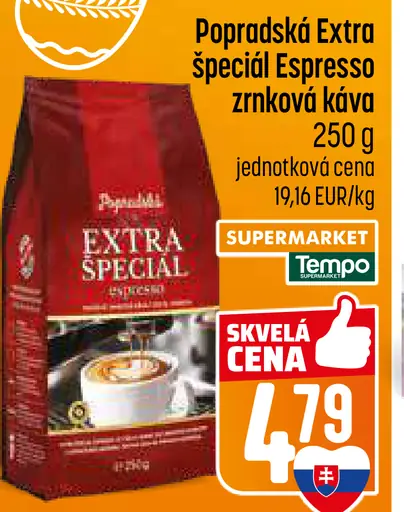 Popradská Extra špeciál espresso pražená zrnková káva
