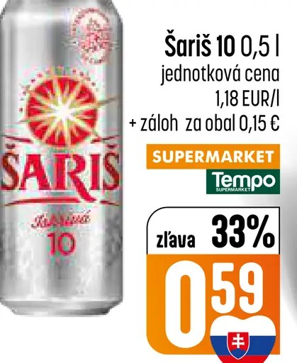 Šariš 10 svetlé pivo plechovka