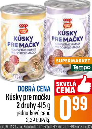 Coop Dobrá cena kúsky pre mačky 2 druhy
