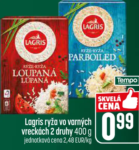 Lagris ryža vo varných vreckách 2 druhy