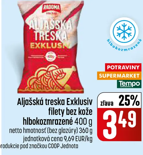 Aljašská treska Exklusiv filé bez kože hlboko zmrazené