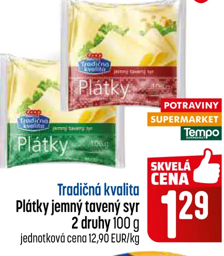 Plátky jemný tavený syr 2 druhy