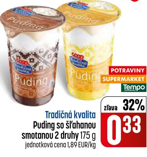 Tradičná kvalita puding so šľahanou smotanou 2 druhy
