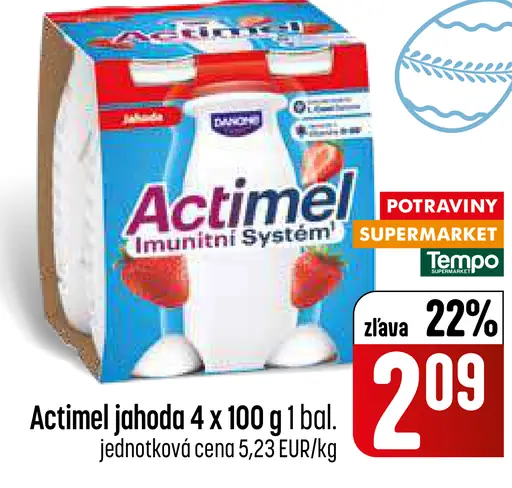Actimel jahoda probiotický nápoj 4 x 100 g