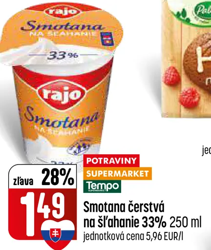 Rajo Smotana čerstvá na šľahanie 33%