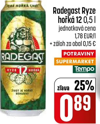 Radegast Ryze hořká 12 plechovka