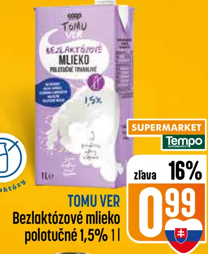 Tomu Ver Bezlaktózové mlieko polotučné 1,5 %