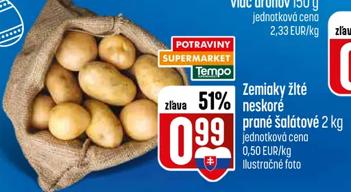 Zemiaky žlté neskoré prané šalátové