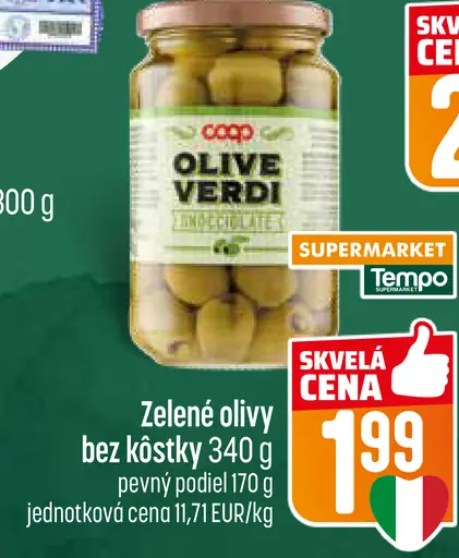COOP Olive verdi zelené olivy bez kôstky v náleve