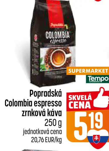 Popradská Colombia Espresso pražená zrnková káva