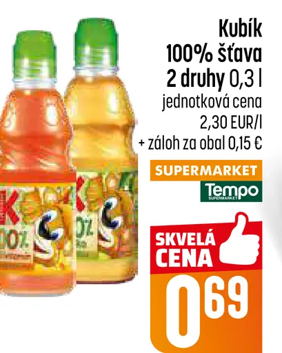 Kubík 100% šťava rôzne druhy