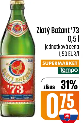 Zlatý Bažant svetlé pivo fľaša
