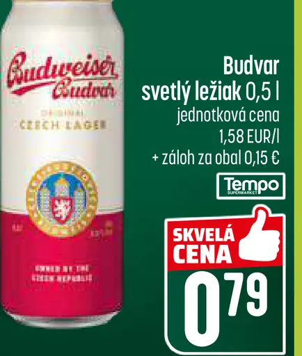 Budvar svetlý ležiak plechovka