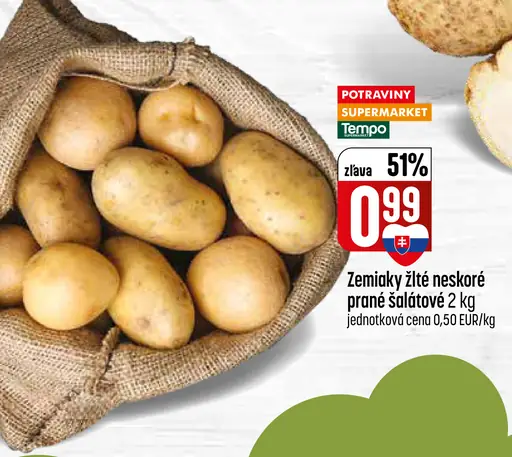 Zemiaky žlté neskoré prané šalátové