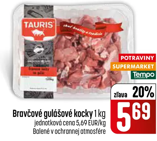 Tauris bravčové gulášové kocky balené v ochrannej atmosfére