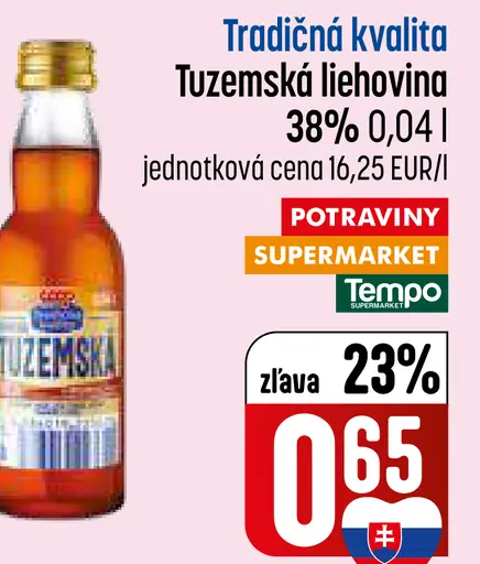 Tradičná kvalita Tuzemská liehovina 38%
