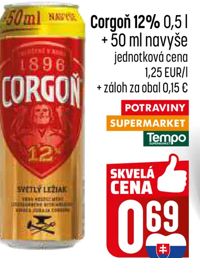 Corgoň 12% pivo svetlý ležiak plechovka