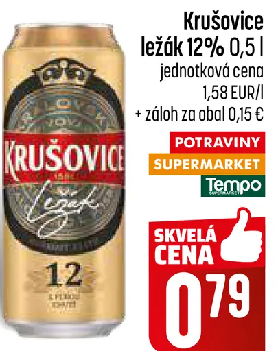 Krušovice pivo 12 % svetlý ležiak plechovka