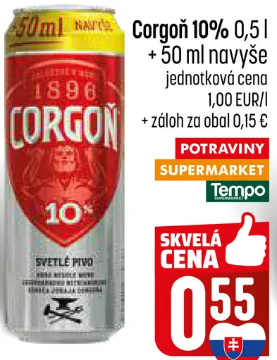 Corgoň 10% svetlé výčapné pivo plechovka