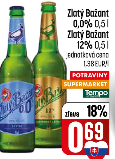 Zlatý Bažant nealkoholické a dvanástka pivo plechovka