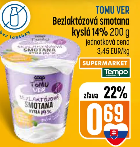 TOMI VER Bezlaktózová smotana kyslá 14%