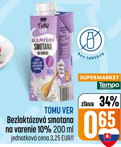 Tomi Vera bezlaktózová smotana na varenie 10 %
