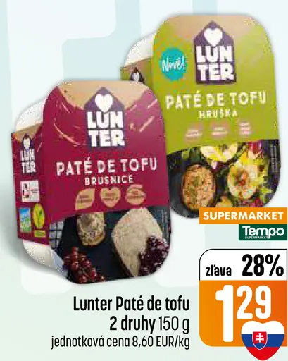 Lunter Pâté de tofu brusnicové alebo hruškové