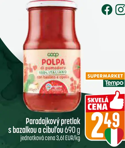 Coop Paradajkový pretlak s bazalkou a cibuľou