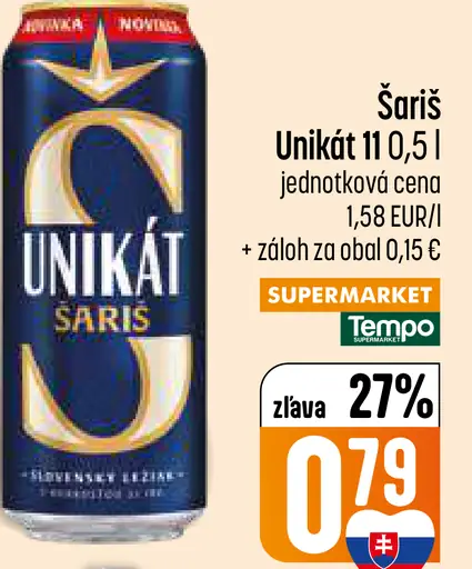 Šariš Unikát pivo plechovka