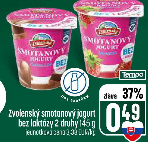 Zvolenský Smotanový jogurt jahoda bez laktózy
